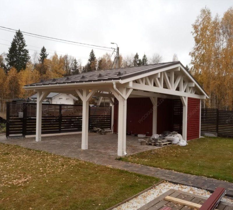 Навес на 2 машины с хозблоком ВЕКШИНО